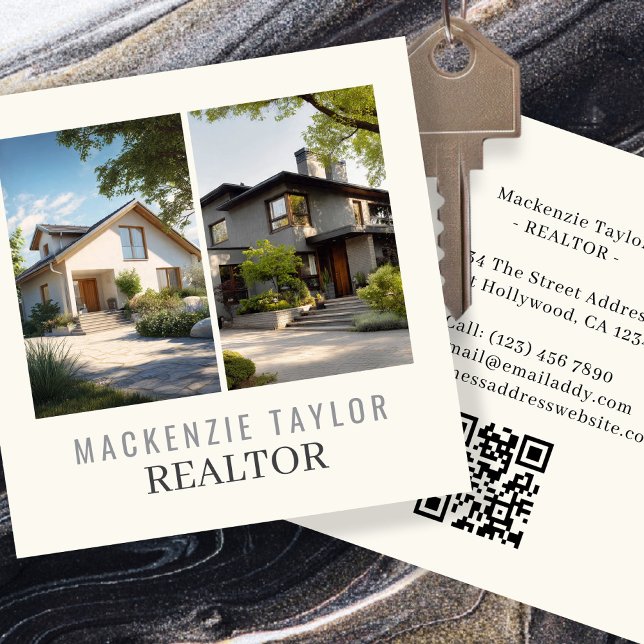 Realtor 2 Photo Professional Personalized QR Code Fyrkantigt Visitkort (Realtor 2 Photo Professional Personalized QR Code by Ricaso. Estate agent business cards. )