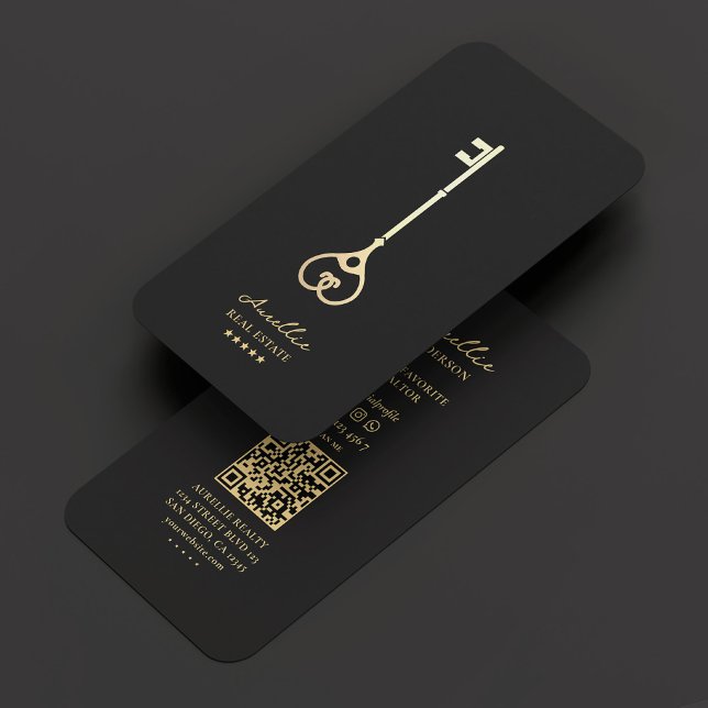 Realtor Black Guld Nyckel Modern Elegant Broker Visitkort (Realtor Black Gold Key Modern Elegant Broker Business Card
)