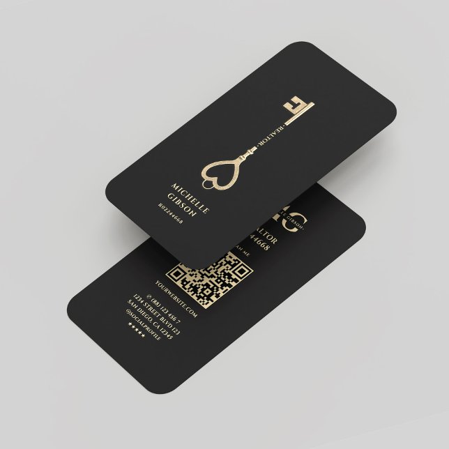Realtor Black Guld Nyckel Monogram Real Gods Moder Visitkort (Realtor Black Gold Key Monogram Real Estate Modern Business Card
)