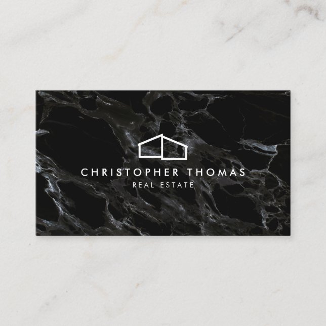 Realtor Black Marble - Modern Hem-Logotyp-arkitekt Visitkort (Framsida)