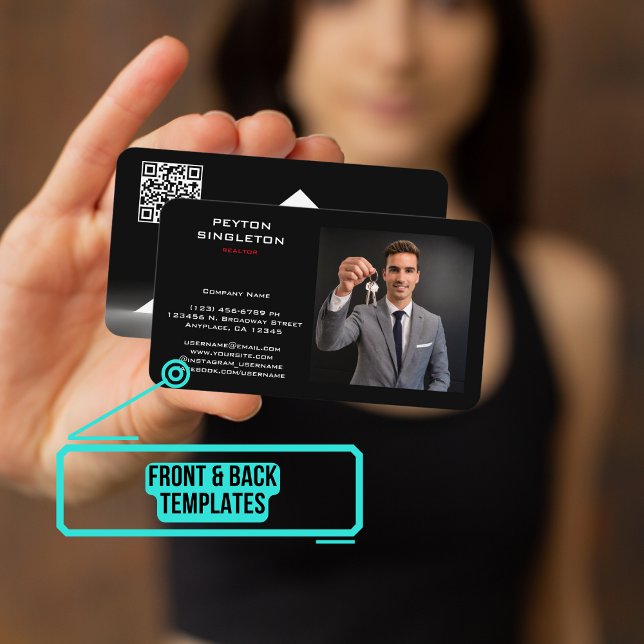 Realtor Black Silhouette Home med URL QR-kod Visitkort (Please enjoy our business card)