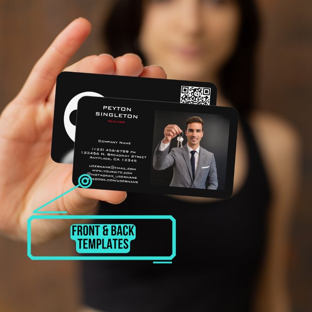 Realtor Black Silhouette Nyckel med URL QR-kod Visitkort (Please enjoy our business card)