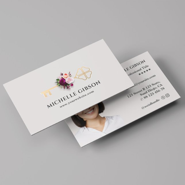 Realtor Blommigt Guld Nyckel Hypoteksutjämning Lig Visitkort (Realtor Floral Gold Key Mortgage Broker Light Grey Business Card
)