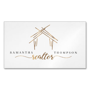 Realtor branding med hus i guld magnetiska visitkort