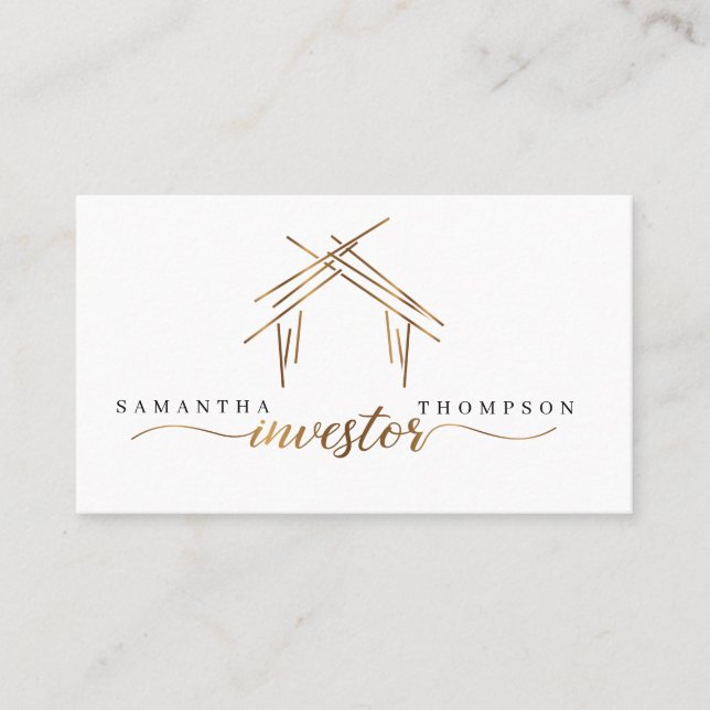 Realtor branding with house in guld affärskort visitkort (Framsida)