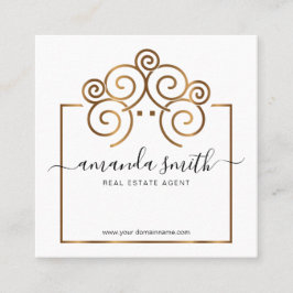 Realtor branding with treehouse in guld fyrkantigt visitkort