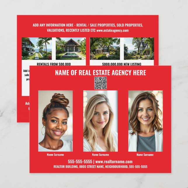 Realtor business marknadsföring vycard röd vykort (Fram/baksida)