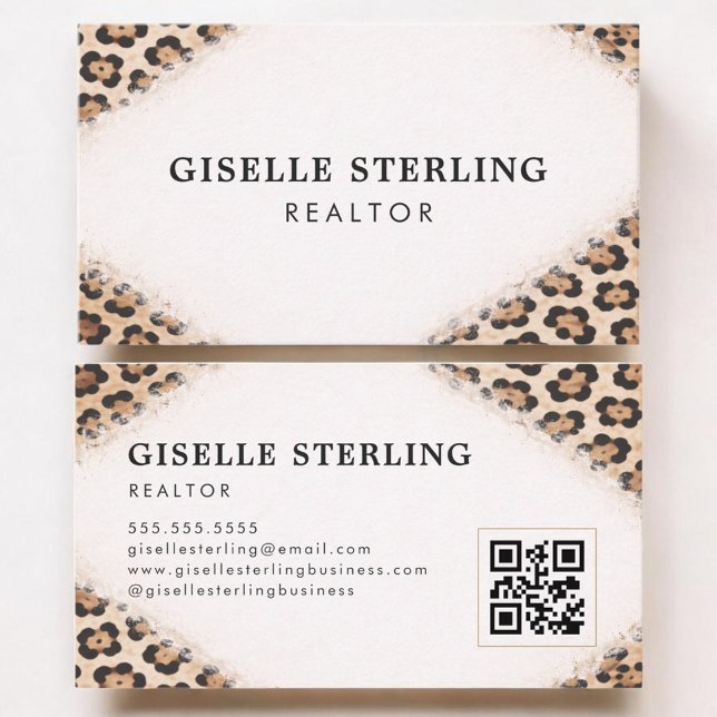 Realtor Cheetah Leopard Print QR Code Visitkort (Skapare uppladdad)