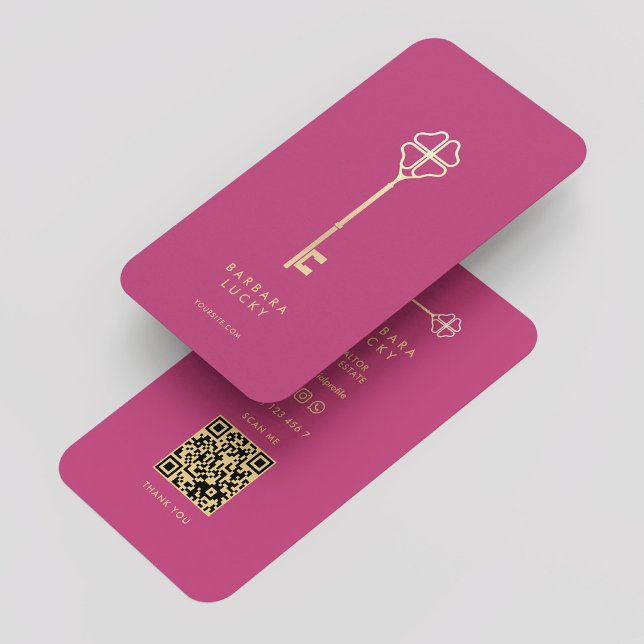 Realtor Classic Elegant Pink Gold Key Visitkort (Realtor Classic Elegant Pink Gold Key Business Card
)