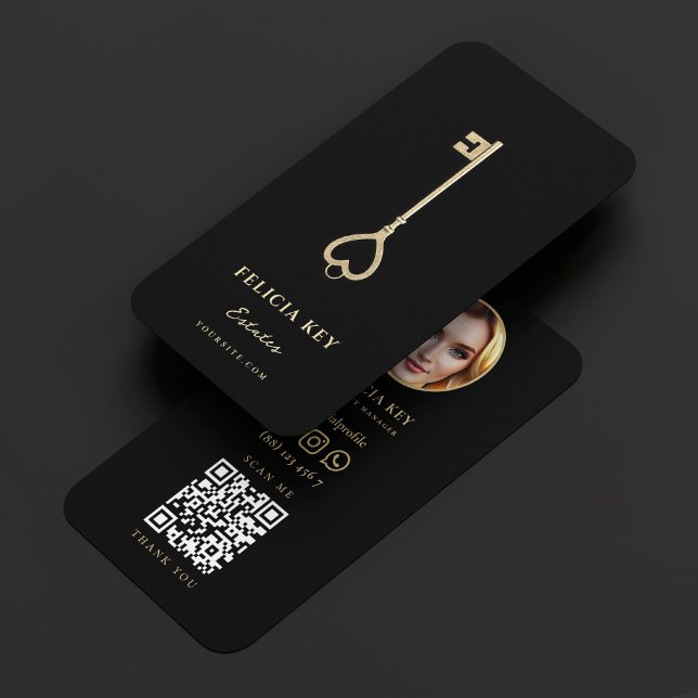 Realtor Egendom Manager Elegant Black Guld Nyckel Visitkort (Realtor Property Manager Elegant Black Gold Key Business Card
)