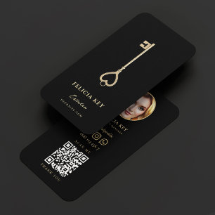 Realtor Egendom Manager Elegant Black Guld Nyckel Visitkort