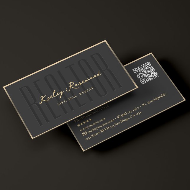 Realtor Elegant Black Guld Ram Modern Visitkort (Realtor Elegant Black Gold Frame Modern Business Card
)