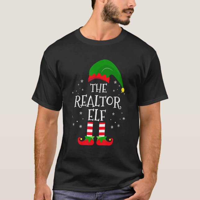 Realtor Elf som matchar familjens julafton Party P T Shirt (Framsida)