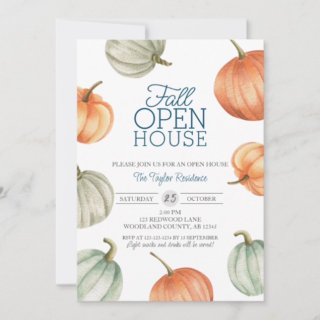 Realtor Fall Open House, Pumpkins Houseuppvärmning Inbjudningar (Framsida)