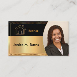 Realtor-foto för svart och metallisk Guld Visitkort