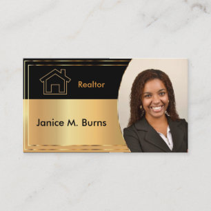 Realtor-foto för svart och metallisk Guld Visitkort