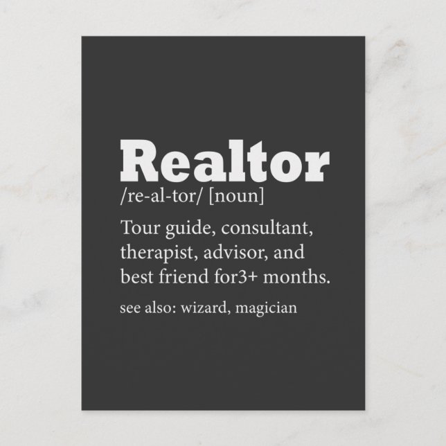 Realtor Funny Quote-vykort för Realtor Agent Vykort (Framsida)