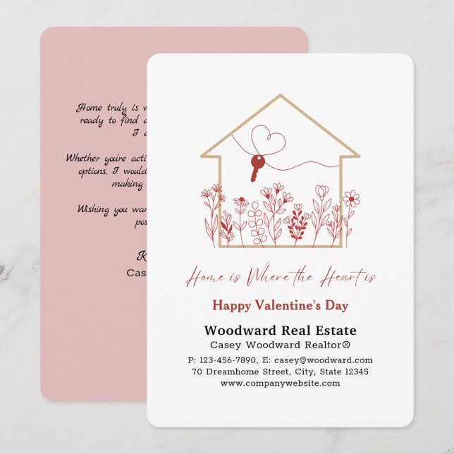 Realtor Glad Alla hjärtans dag | Hem är hjärtat Kort (Fram/baksida)