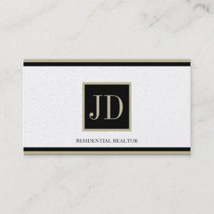 Realtor Golden Black/Tan Square Monogram Plaque Visitkort