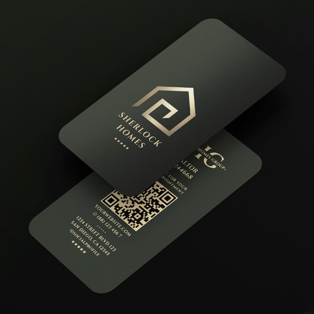 Realtor Guld House Architect Modern Mörk grönt Visitkort (Realtor Gold House Architecture Modern Dark Green Business Card
)