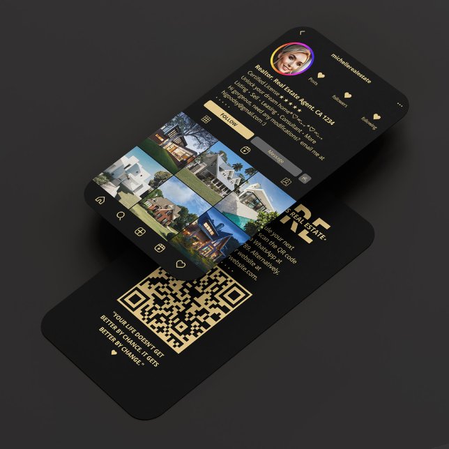 Realtor IG Elegant Black Modern Real Gods Agent Visitkort (Realtor IG Elegant Black Modern Real Estate Agent Business Card
)