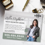 Realtor Marketing Logo Real Estate Farming Mailer Vykort<br><div class="desc">Strengthen your real estate marketing strategy with this professionally designed farming mailer postcard, perfect for showcasing your services to potential home sellers. This customizable postcard allows you to upload your logo and photo, creating a personal and polished touch that builds trust and credibility in your community. Whether you're introducing yourself...</div>