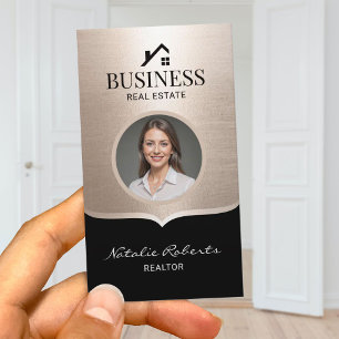 Realtor Modern Black Guld Real Gods Agent Photo Visitkort