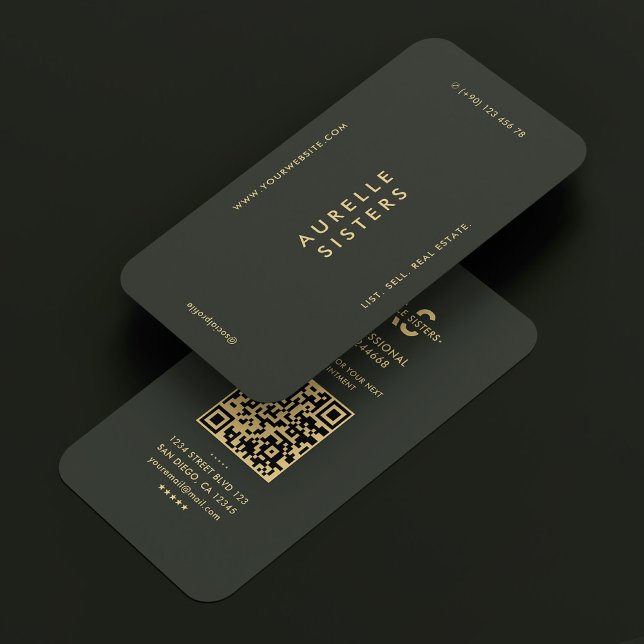 Realtor Modern Monogram Mörk grönt enkel QR Visitkort (Realtor Modern Monogram Dark Green Simple QR Business Card
)