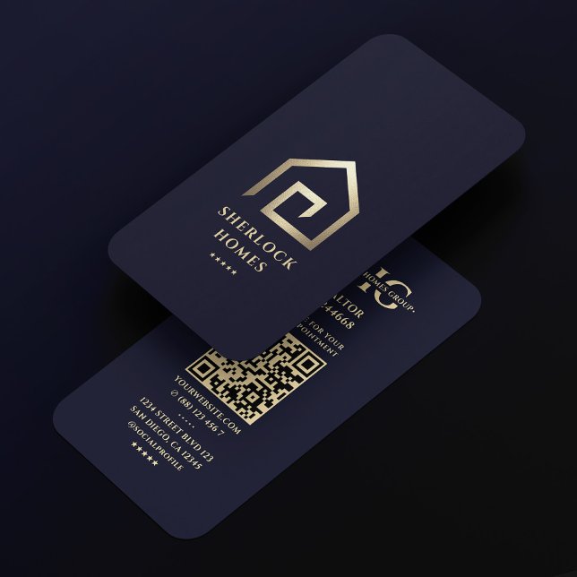 Realtor Mörk Navy Blue Guld House Modern Realty Visitkort (Realtor Dark Navy Blue Gold House Modern Realty Business Card
)