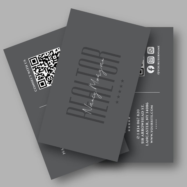 Realtor Mörkgrå QR-kod  Visitkort (Skapare uppladdad)