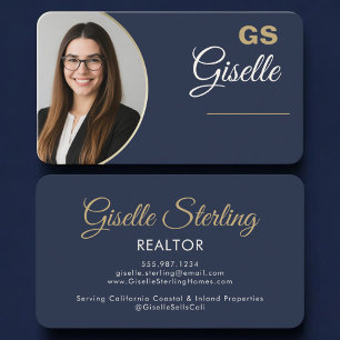 Realtor Navy Blue Guld Foto Visitkort