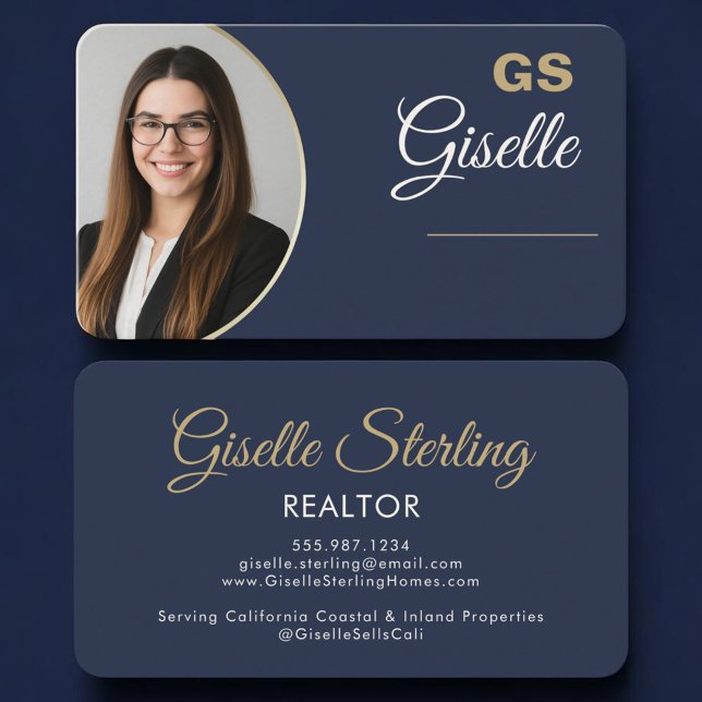 Realtor Navy Blue Guld Foto  Visitkort (Skapare uppladdad)