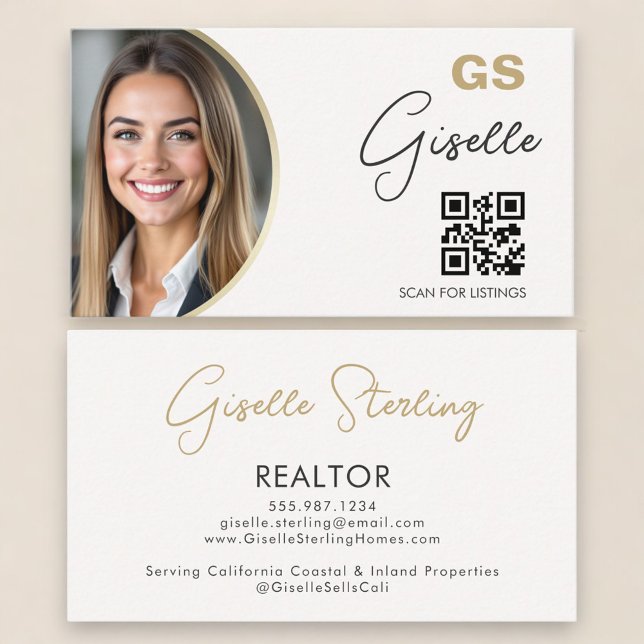 Realtor Neutral Beige QR-kod Foto  Visitkort (Skapare uppladdad)
