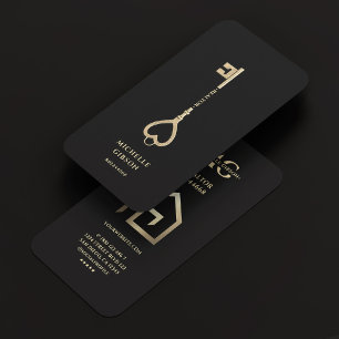 Realtor Nyckel House Logotyp Modern Black Guld Visitkort