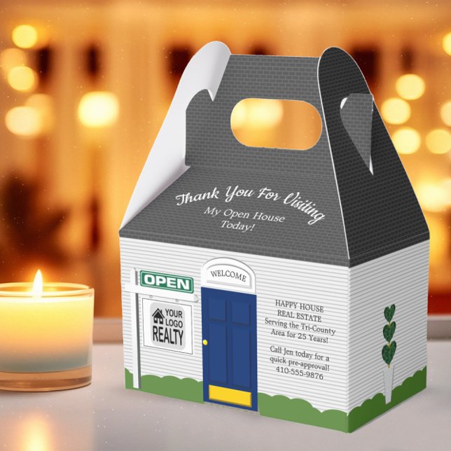 Realtor Open House Blue Door White House Presentaskar (Skapare uppladdad)