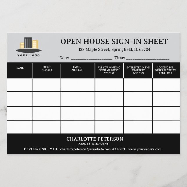 Realtor Open House-inloggning i Lakan Flygblad (Framsidan)
