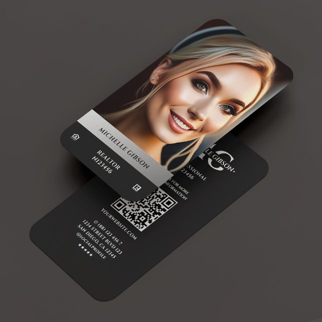 Realtor Photo EHO Logotyp Black Silver Modern Visitkort (Realtor Photo EHO Logo Black Silver Modern Business Card
)