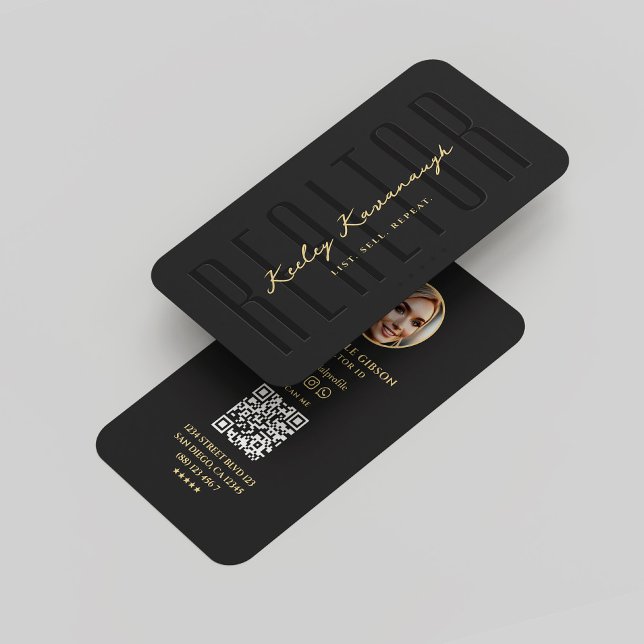 Realtor Photo Modern Black i Gods Realtor Agent Visitkort (Real Estate Agent Realtor Photo Modern Black Business Card
)