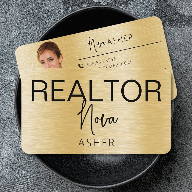 Realtor Photo QR-koden Faux Metall Visitkort (Skapare uppladdad)