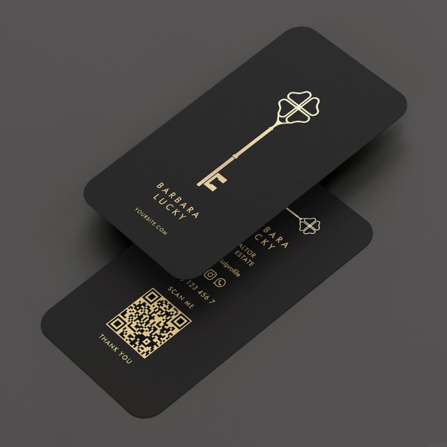 Realtor Real Estate Agent Elegant Black Gold Key Visitkort (Realtor Real Estate Agent Elegant Black Gold Key Business Card
)
