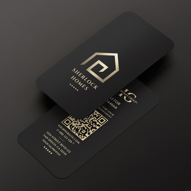 Realtor Real Gods Agent Black Faux Guld House Visitkort (Realtor Real Estate Agent Black Gold House Modern Business Card
)