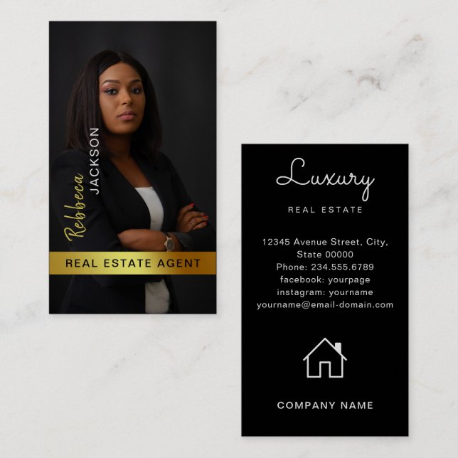 Realtor Real Gods Agent Lägg till bild Monogram Visitkort (Fram/baksida)