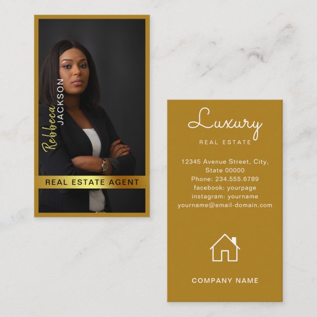 Realtor Real Gods Agent Lägg till bild Monogram Visitkort (Fram/baksida)