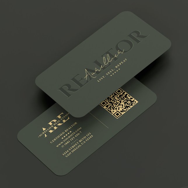 Realtor Real Gods Agent Monogram Grönt Modern Visitkort (Realtor Real Estate Agent Monogram Green Modern Business Card
)
