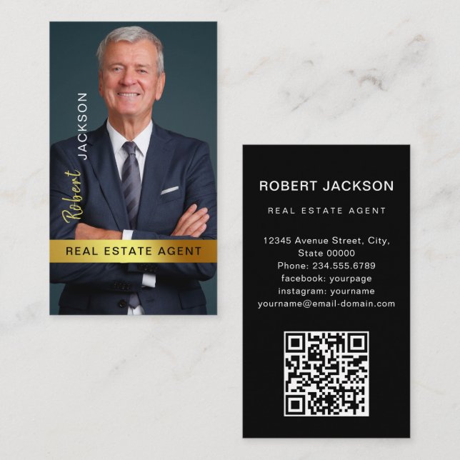 Realtor Real Gods Agent Professionell QR-kod Visitkort (Fram/baksida)