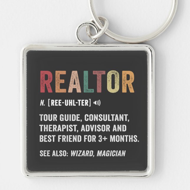 Realtor Real Gods Funny Quote Premium Keychain Fyrkantig Silverfärgad Nyckelring (Framsidan)