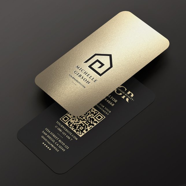 Realtor Real Gods Guld Black House Modern Visitkort (Realtor Real Estate Agent Gold Black House Logo Modern Business Card
)