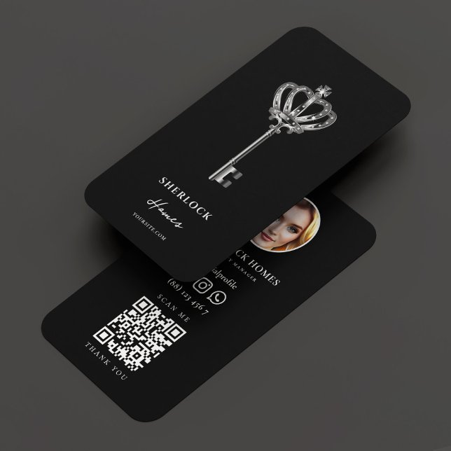 Realtor Real Gods Marknadsföring Black Silver Mode Visitkort (Realtor Real Estate Marketing Black Silver Modern Business Card
)