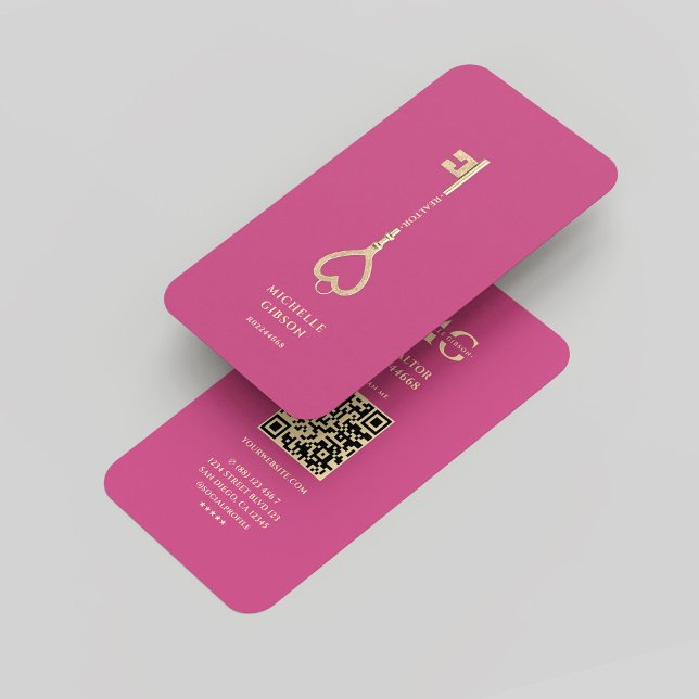 Realtor Rosa Guld Nyckel Monogram Professionell Mo Visitkort (Realtor Pink Gold Key Monogram Professional Modern Business Card
)