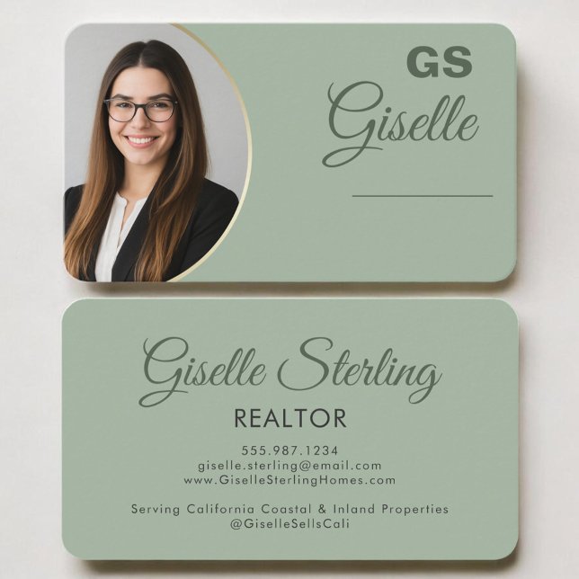 Realtor Sage Green Foto Visitkort (Skapare uppladdad)